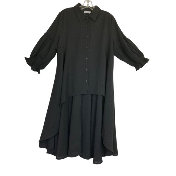 Patrizia Luca Milano Black High-Low Button-Down Shirt Dress Large Y2K Goth Punk - Picture 1 of 7